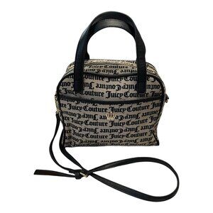 Y2K Juicy Couture Monogram Mini Satchel Crossbody Bag Black Tan Gold Hardware